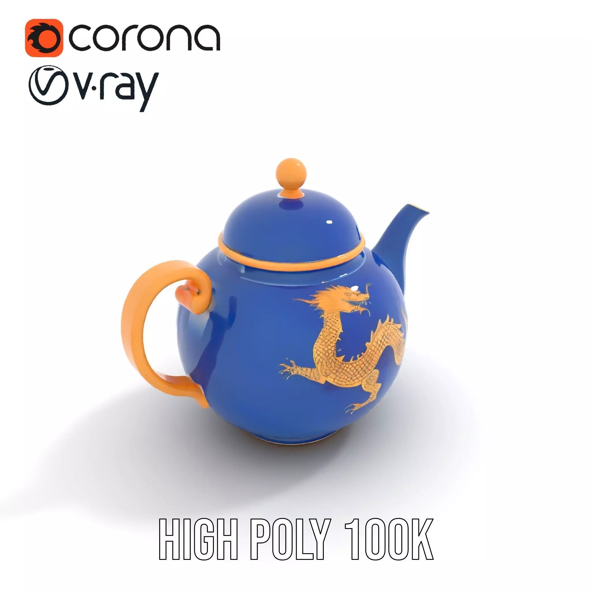 Dragon Porcelain Teapot model pack Low-poly 3D model_24