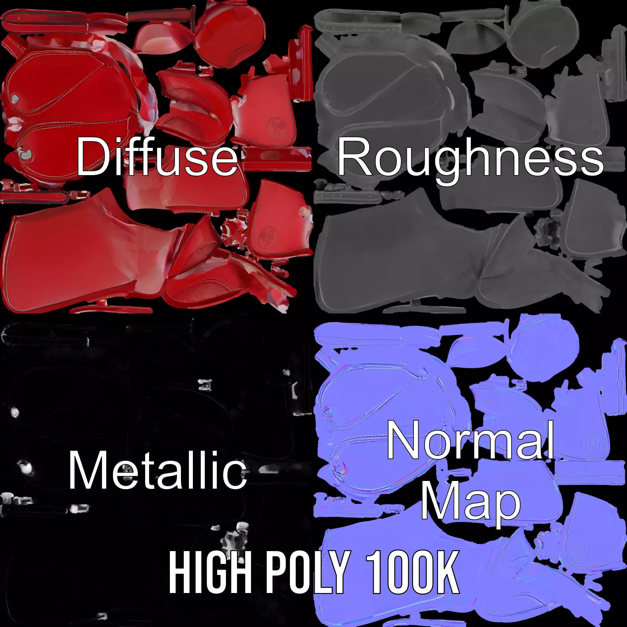 Elegant Red Saddle model pack Low-poly 3D model_3