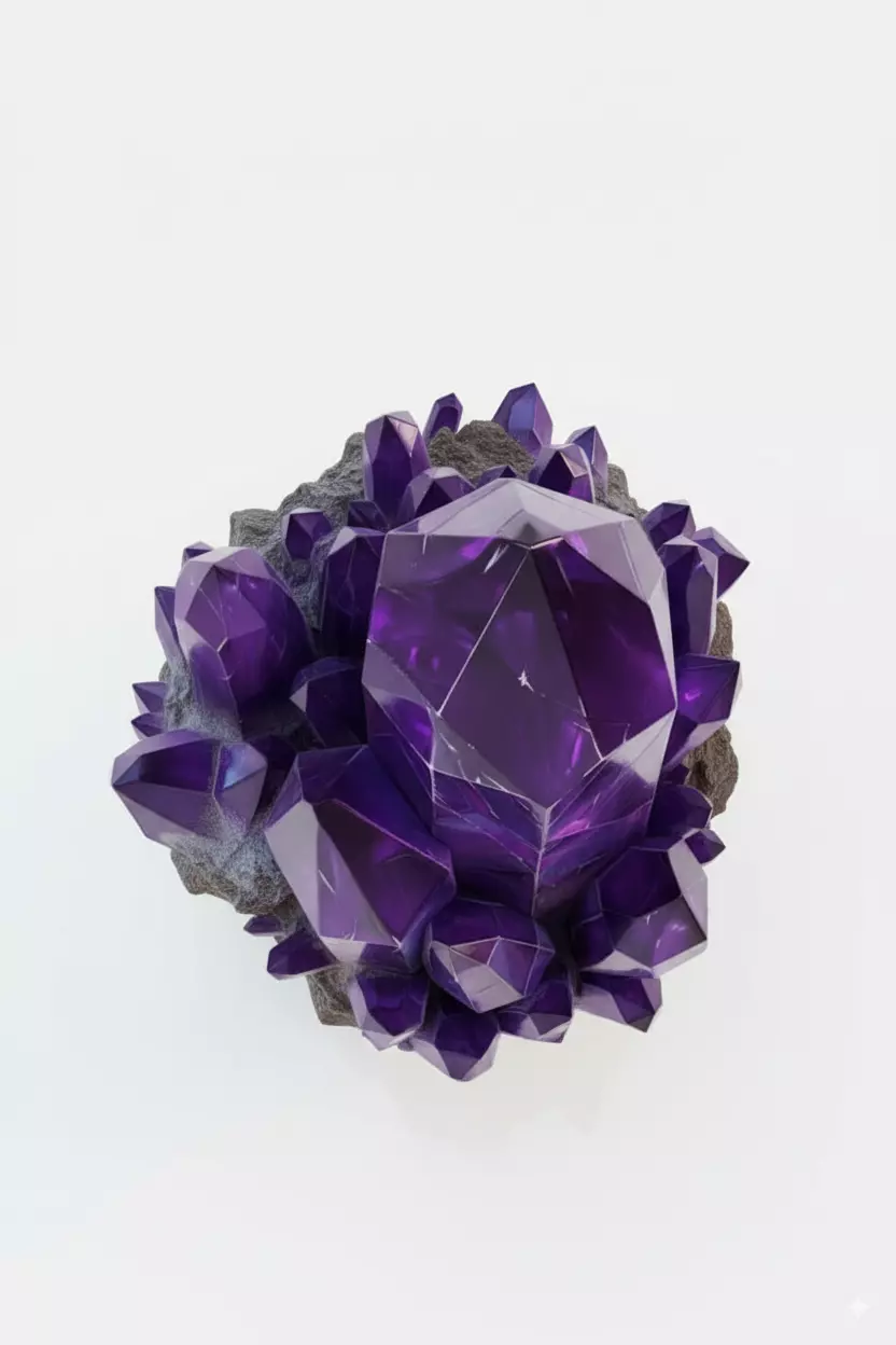 Amethyst Crystal Cluster Purple Geode Rock Base 3D Low-poly 3D model_1