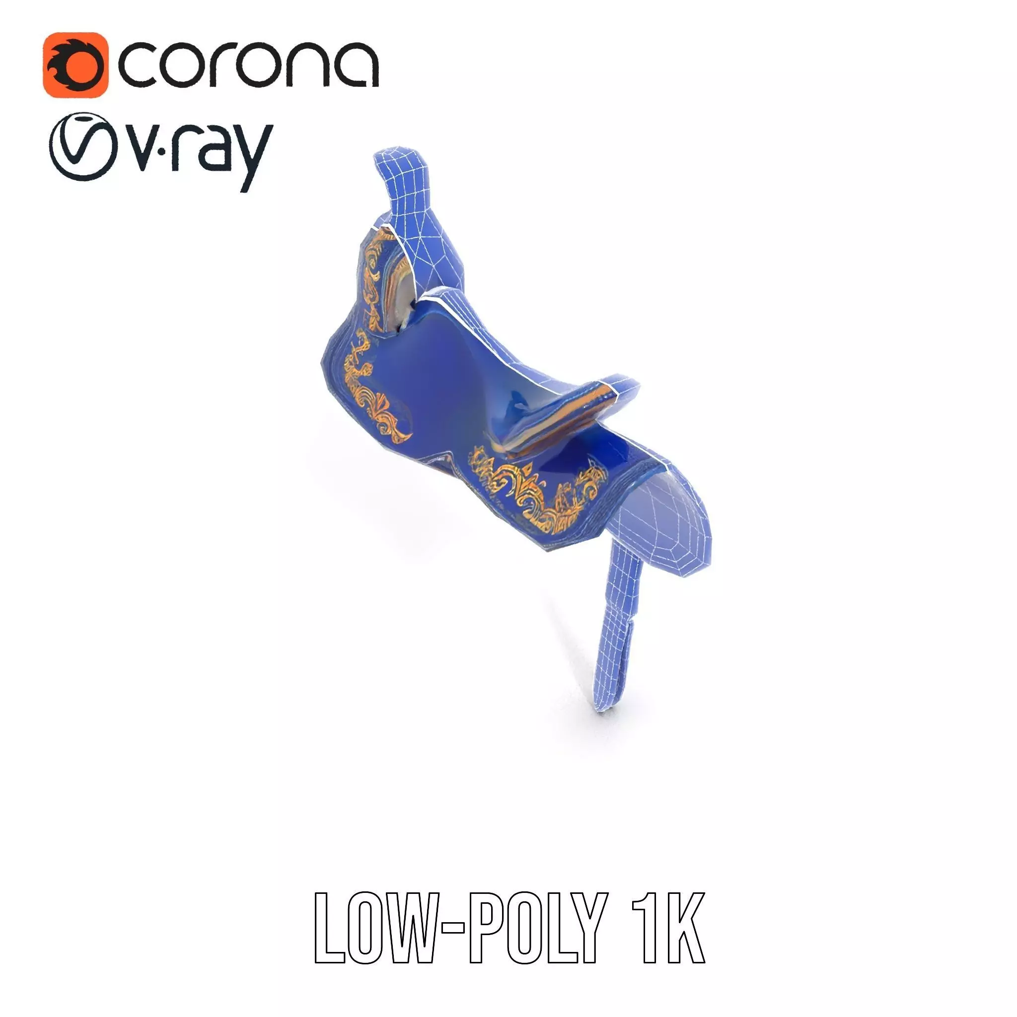 Royal Blue Ornate Saddle model pack Low-poly 3D model_14
