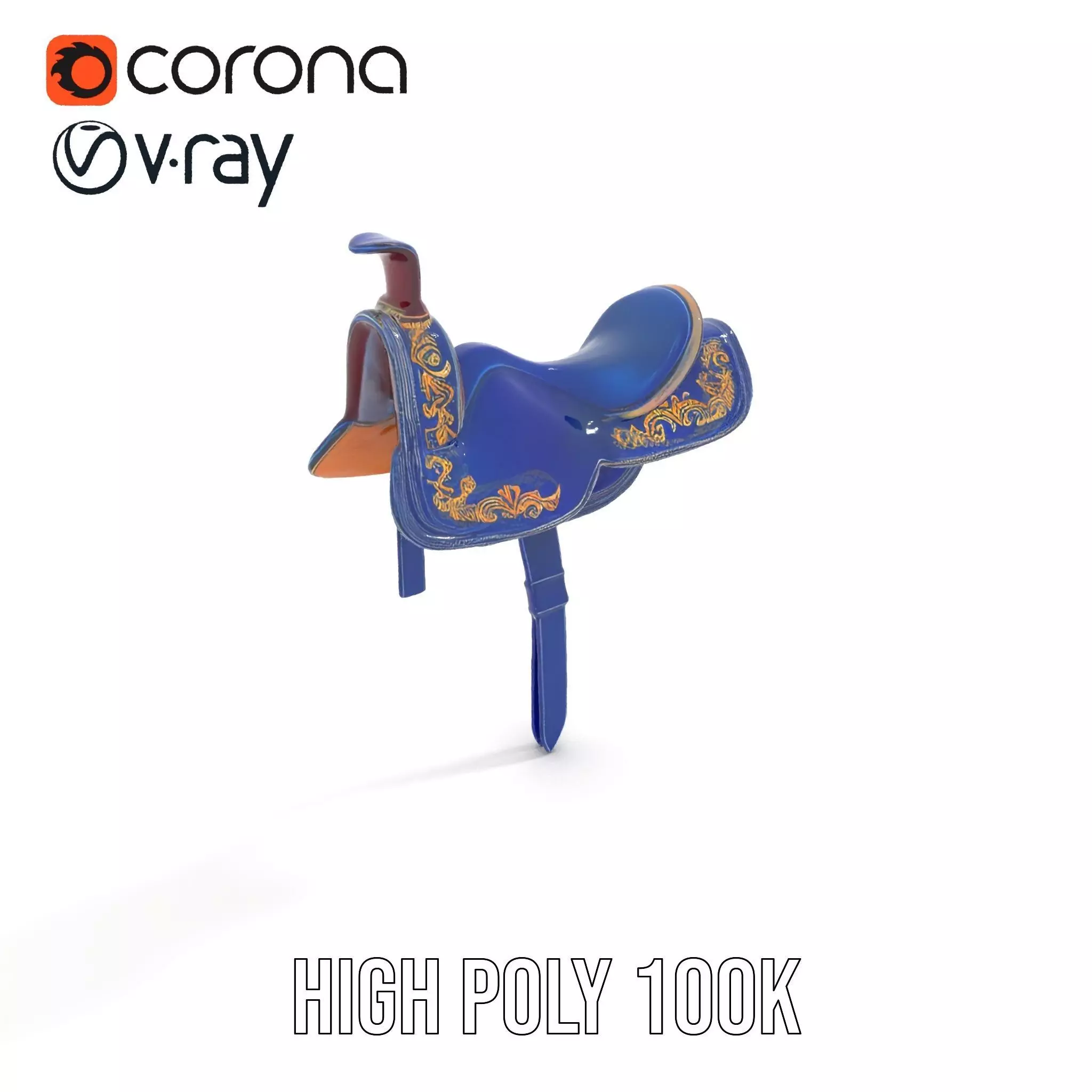 Royal Blue Ornate Saddle model pack Low-poly 3D model_20