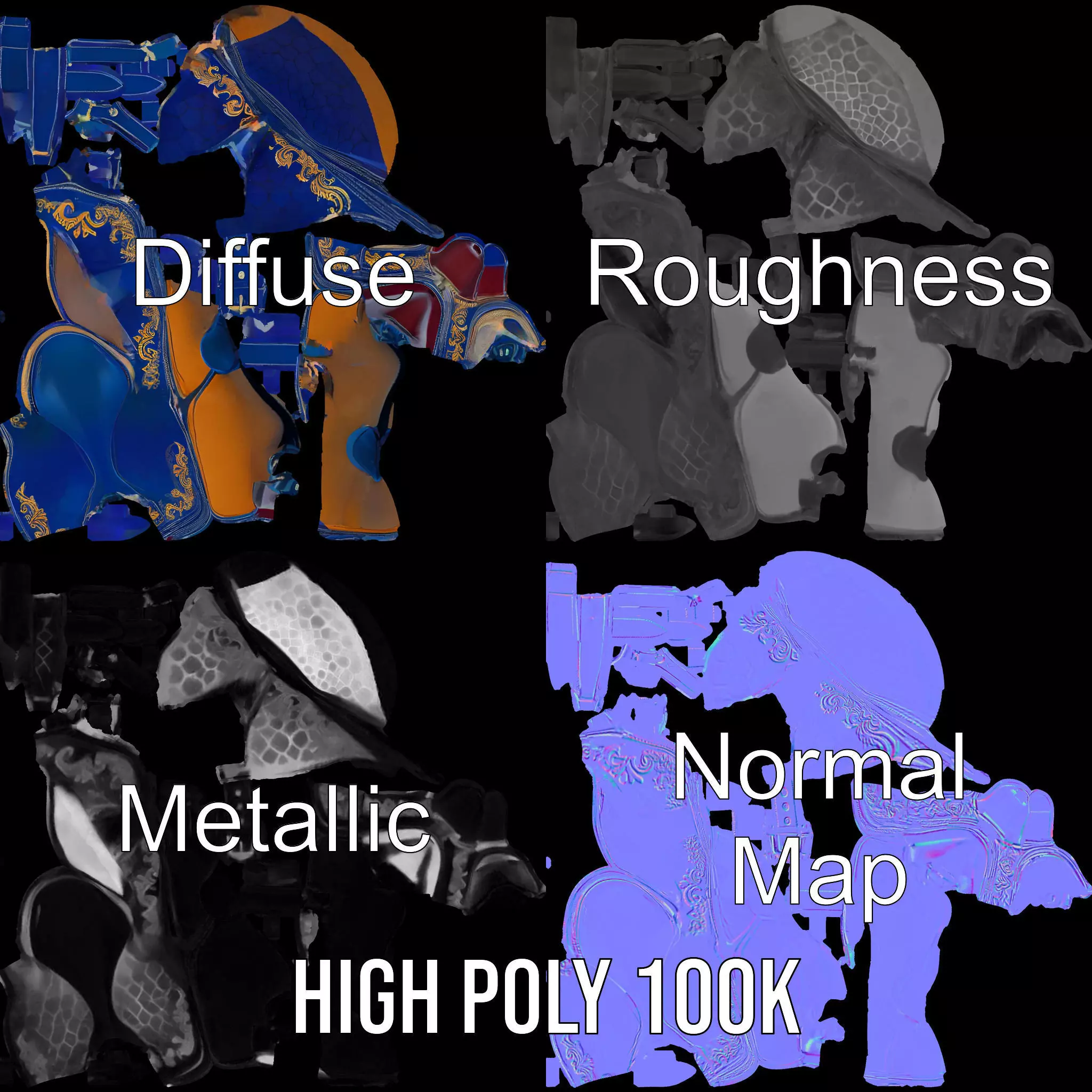 Royal Blue Ornate Saddle model pack Low-poly 3D model_3