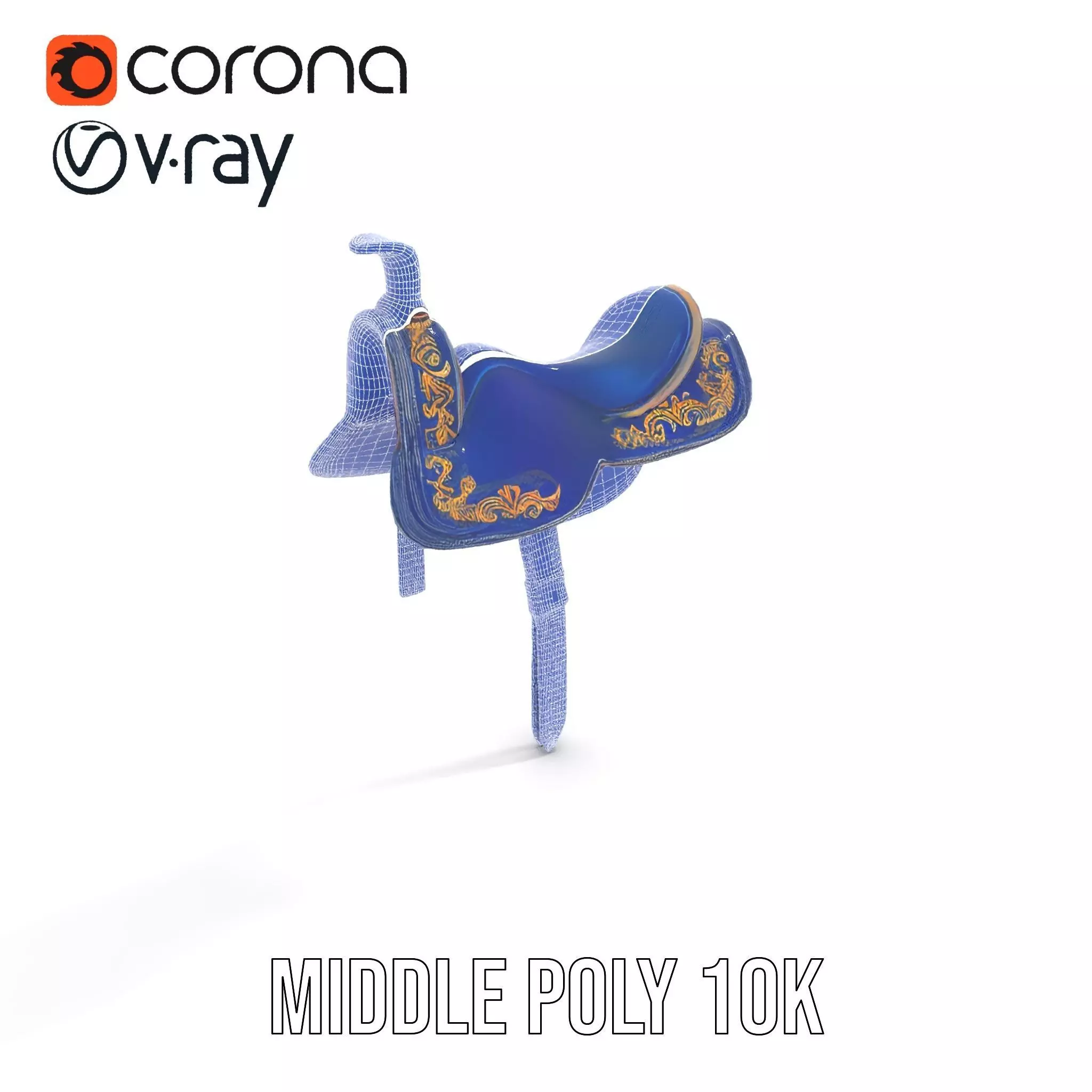 Royal Blue Ornate Saddle model pack Low-poly 3D model_13