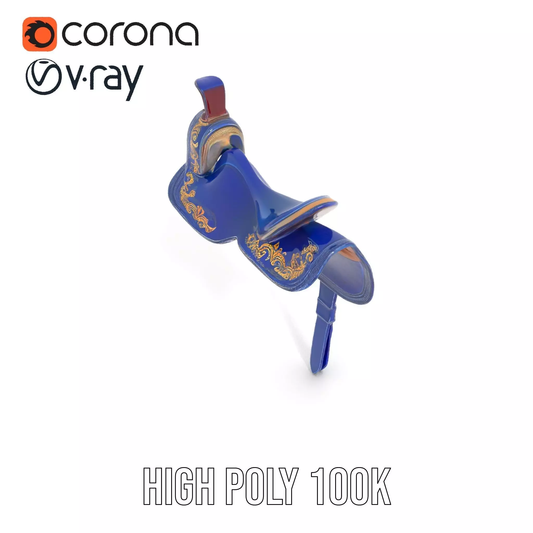 Royal Blue Ornate Saddle model pack Low-poly 3D model_15