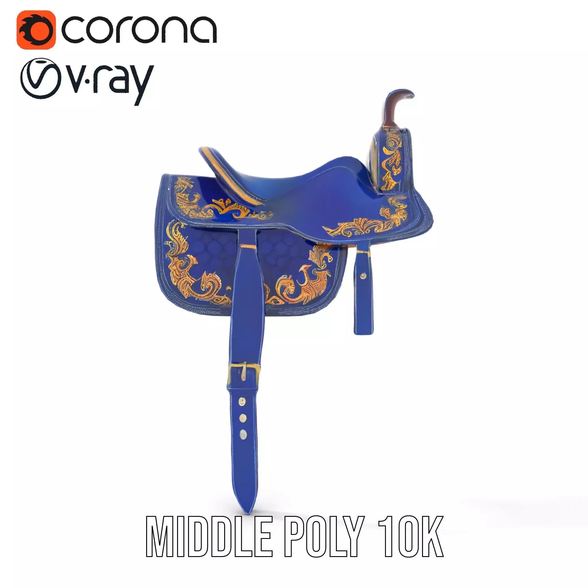 Royal Blue Ornate Saddle model pack Low-poly 3D model_16