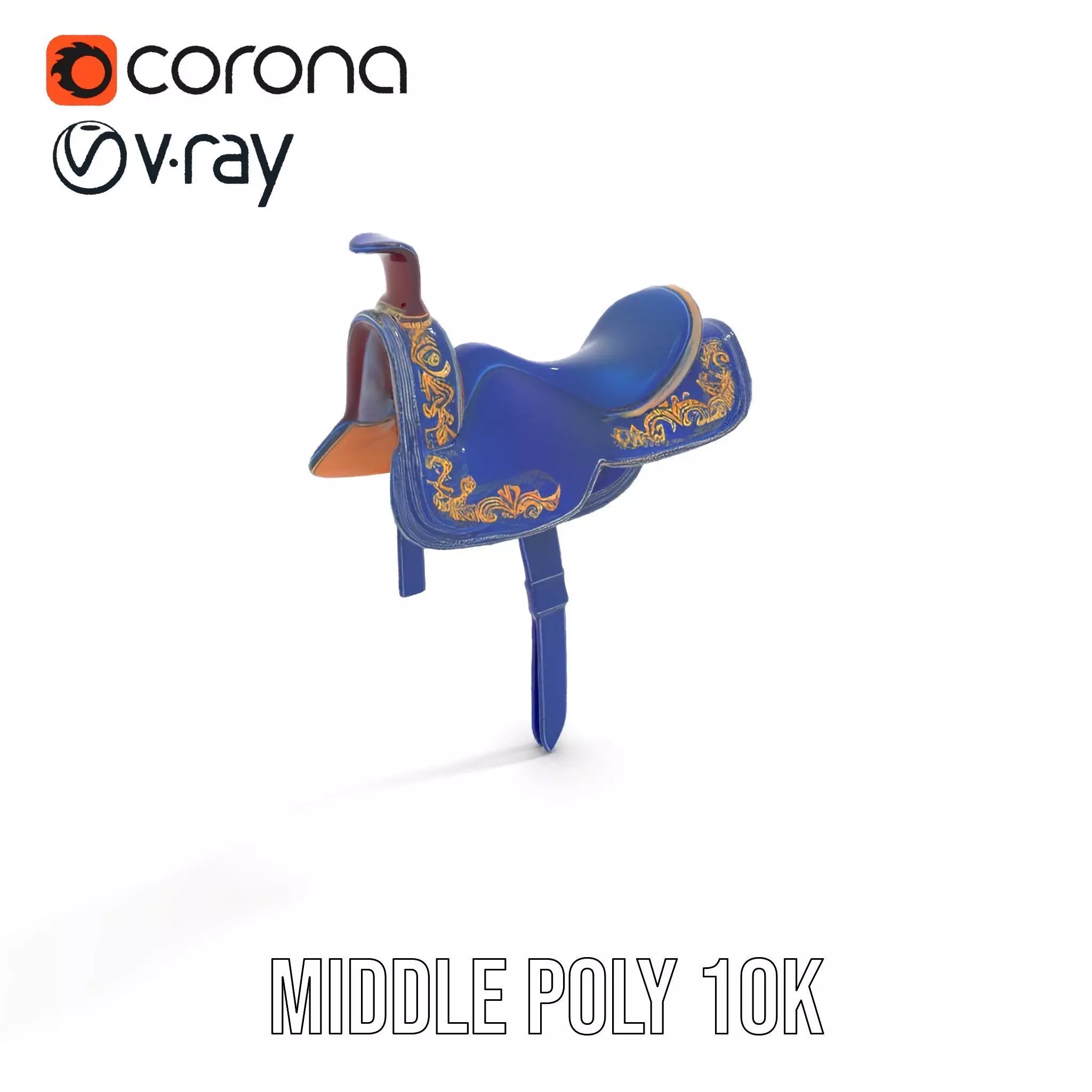 Royal Blue Ornate Saddle model pack Low-poly 3D model_11