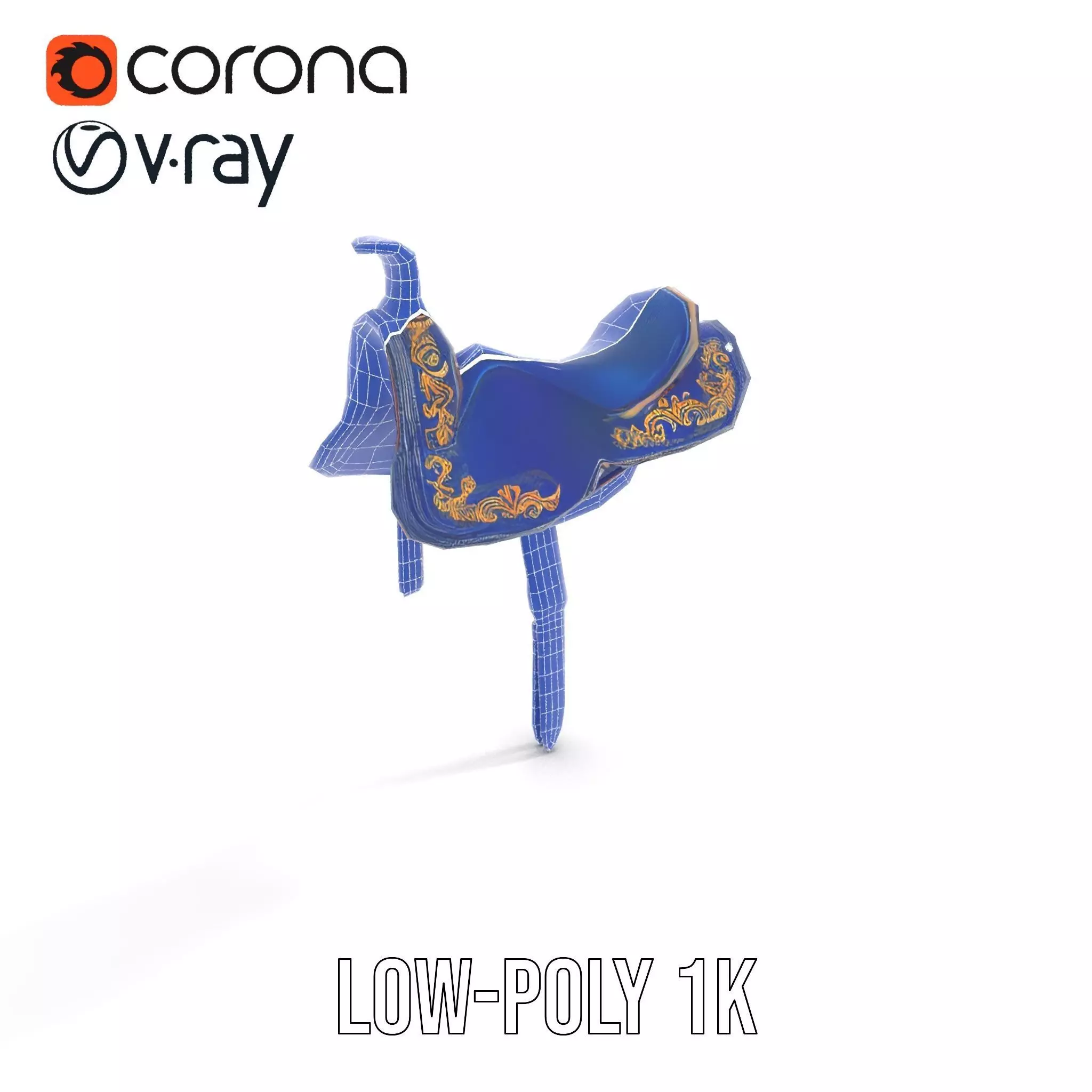 Royal Blue Ornate Saddle model pack Low-poly 3D model_27