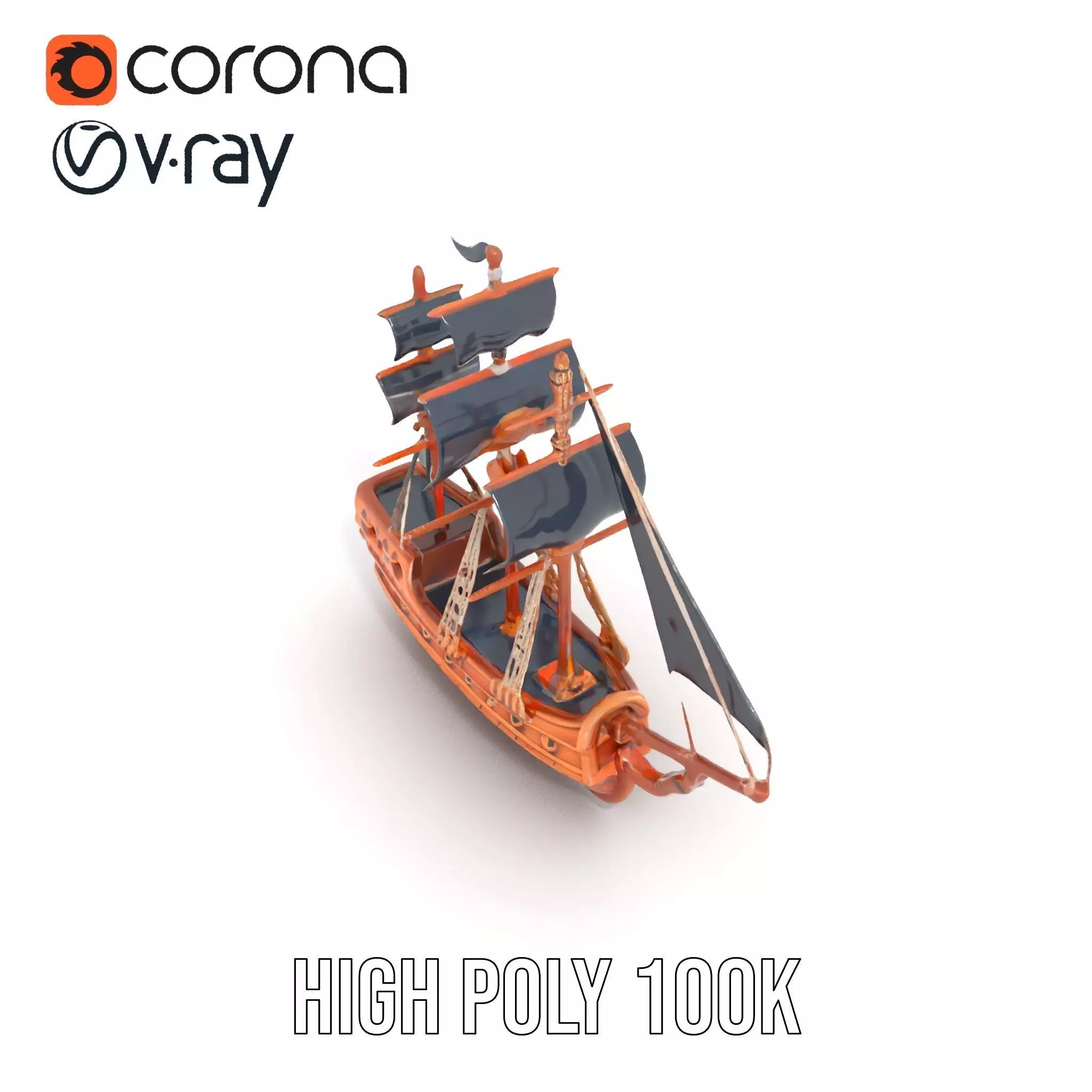 Grand Pirate Ship model pack Low-poly 3D model_15