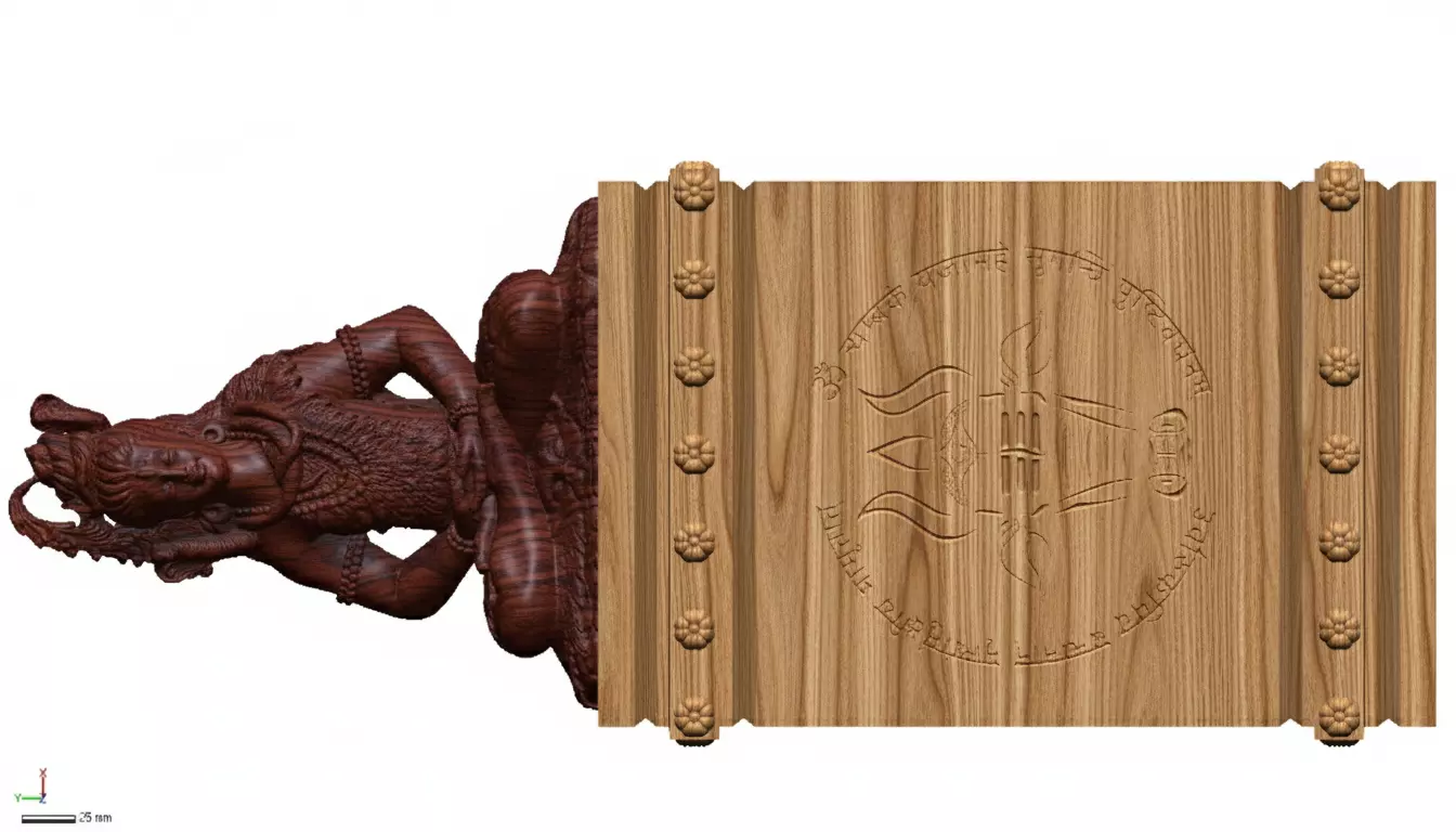 3D Model of Lord Shiva Reclining with Engraved Wooden Panel STL 3D print model