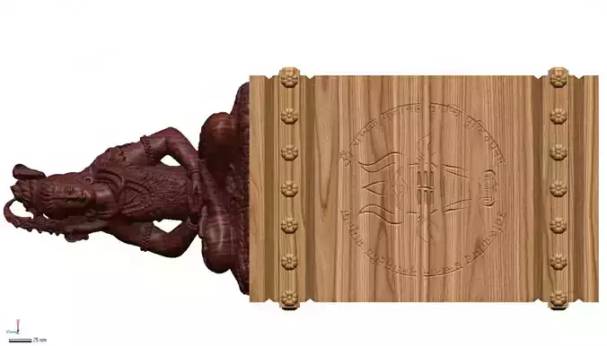 3D Model of Lord Shiva Reclining with Engraved Wooden Panel STL