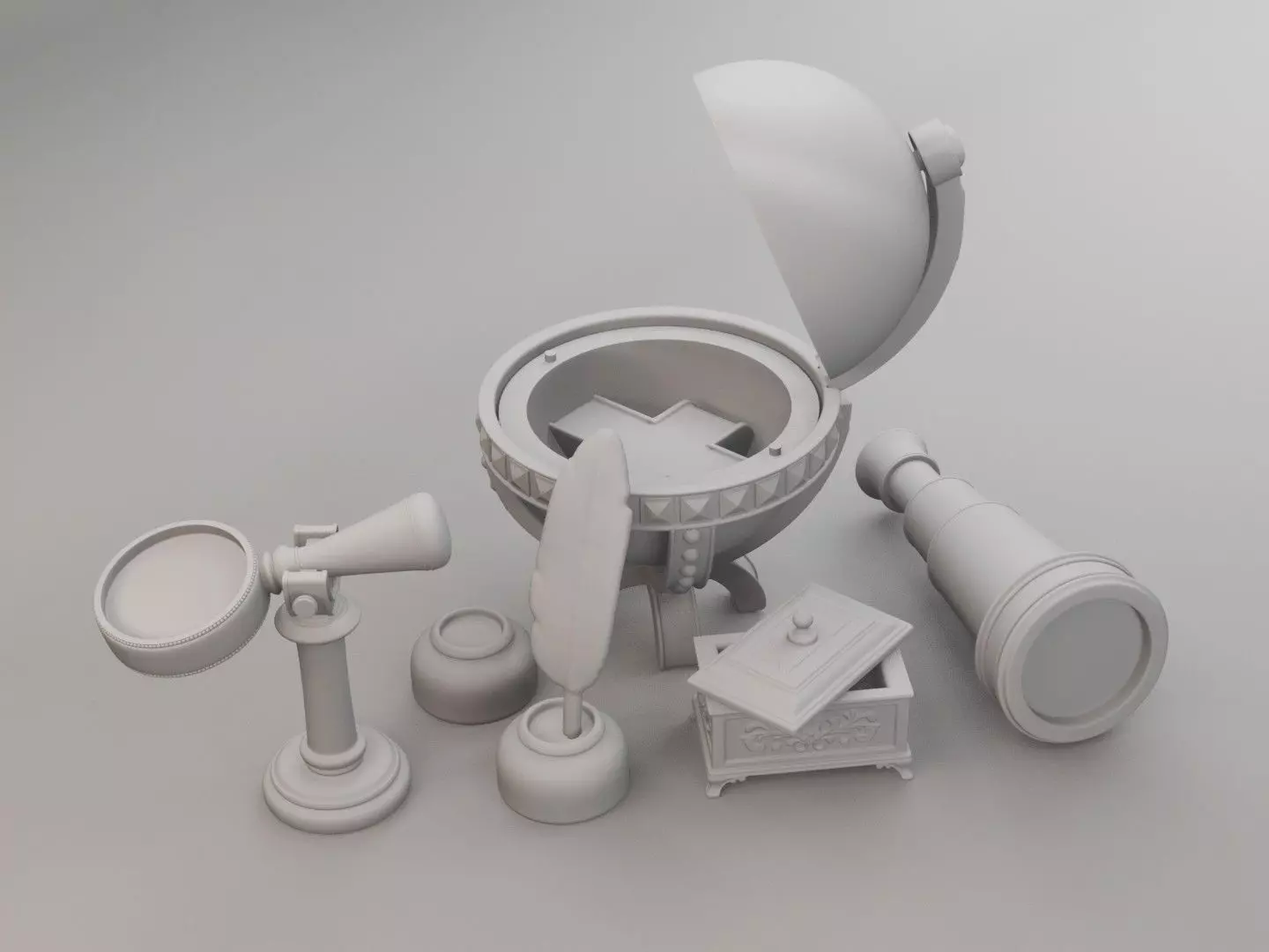 Medieval Cartographer Table Miniature Set 3D print model_0