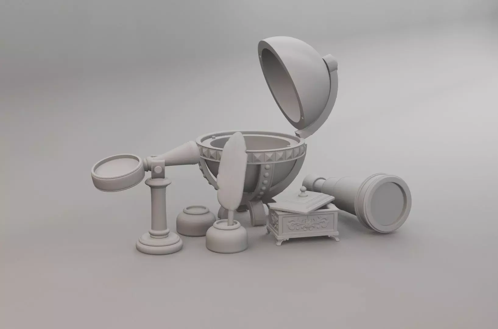 Medieval Cartographer Table Miniature Set 3D print model_1