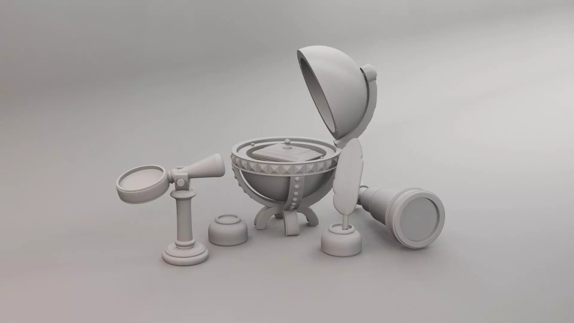 Medieval Cartographer Table Miniature Set 3D print model_3