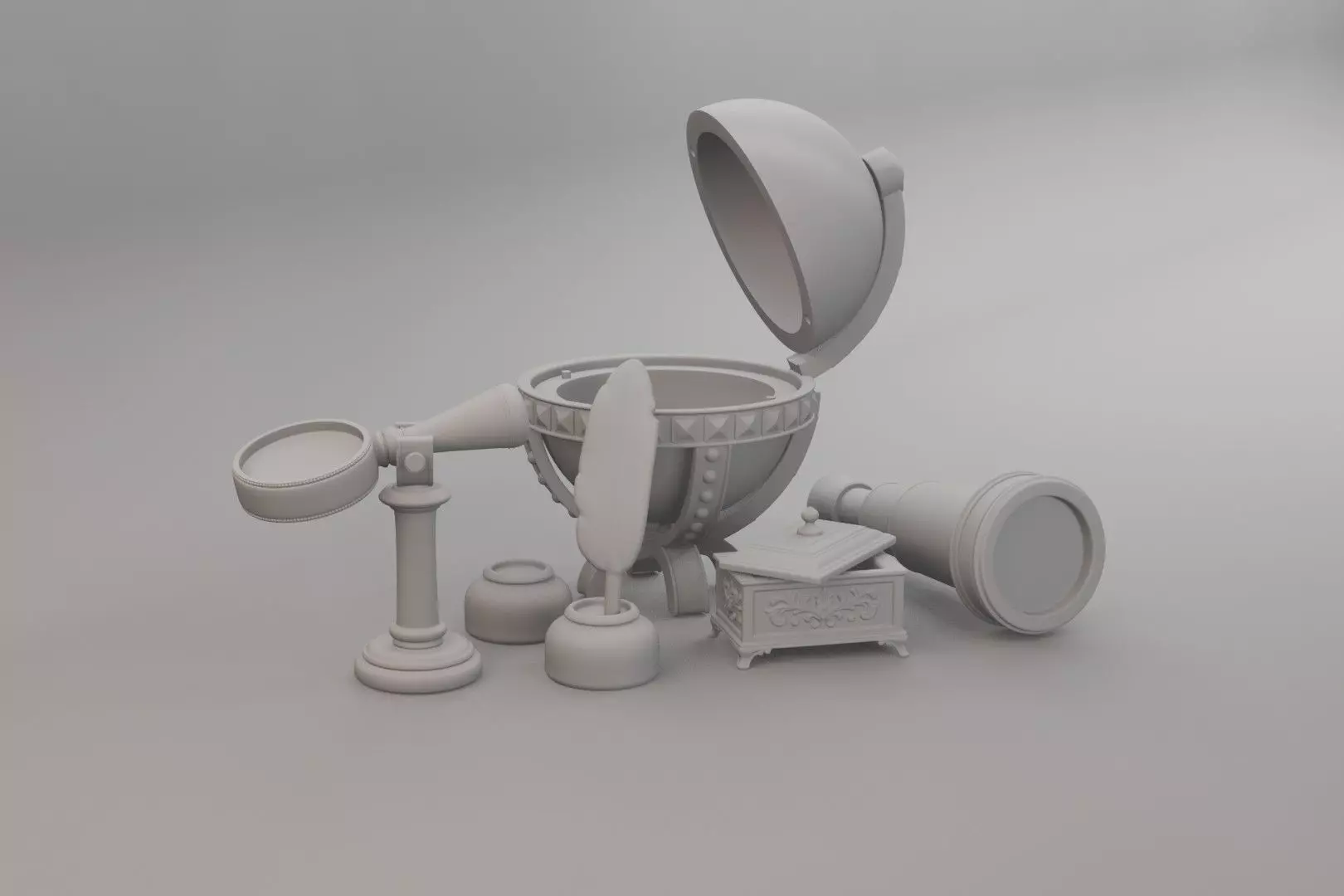 Medieval Cartographer Table Miniature Set 3D print model_2