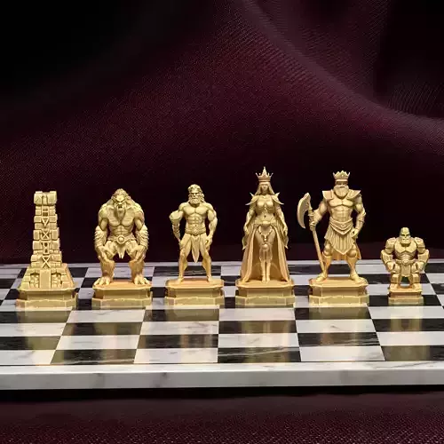 Ancient Titans Chess Set Mythical Giants vs Gods 3D Game Ready