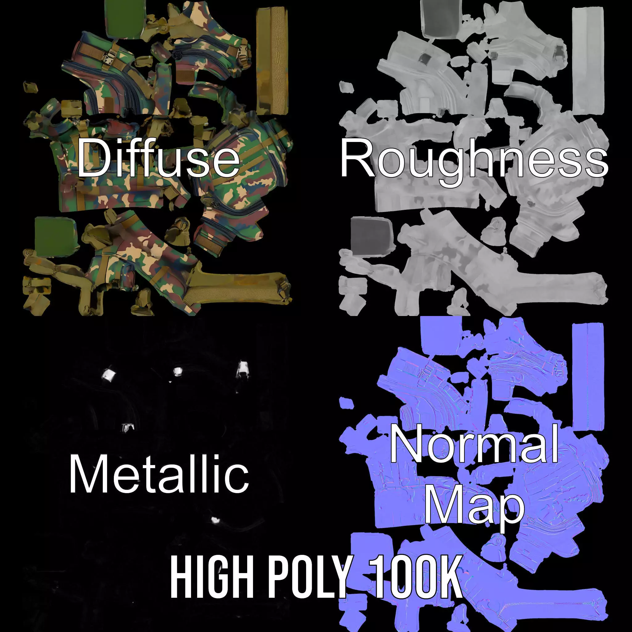 Camo Tactical Backpack model pack Low-poly 3D model_3