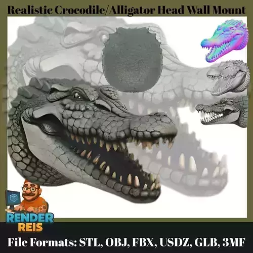 Realistic Crocodile Alligator Head Wall Mount 3D print model