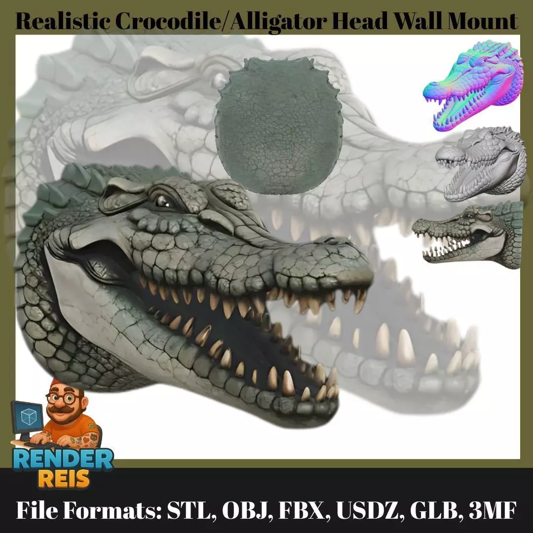 Realistic Crocodile Alligator Head Wall Mount 3D print model_0