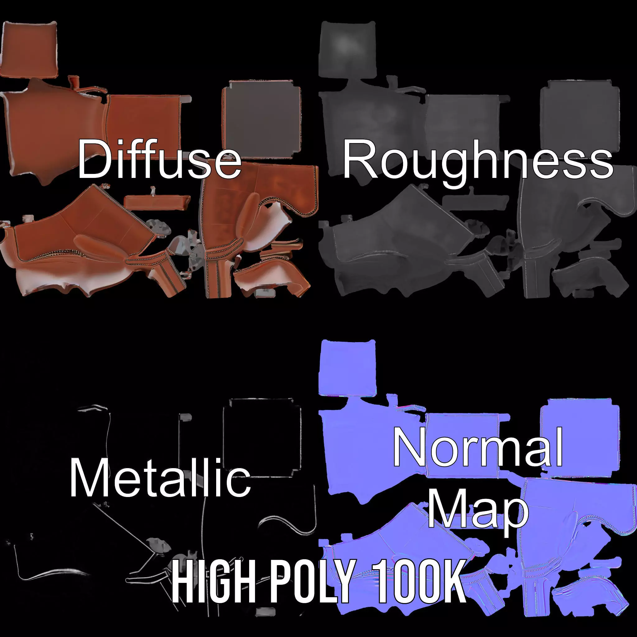 Elegant Leather Armchair model pack Low-poly 3D model_3