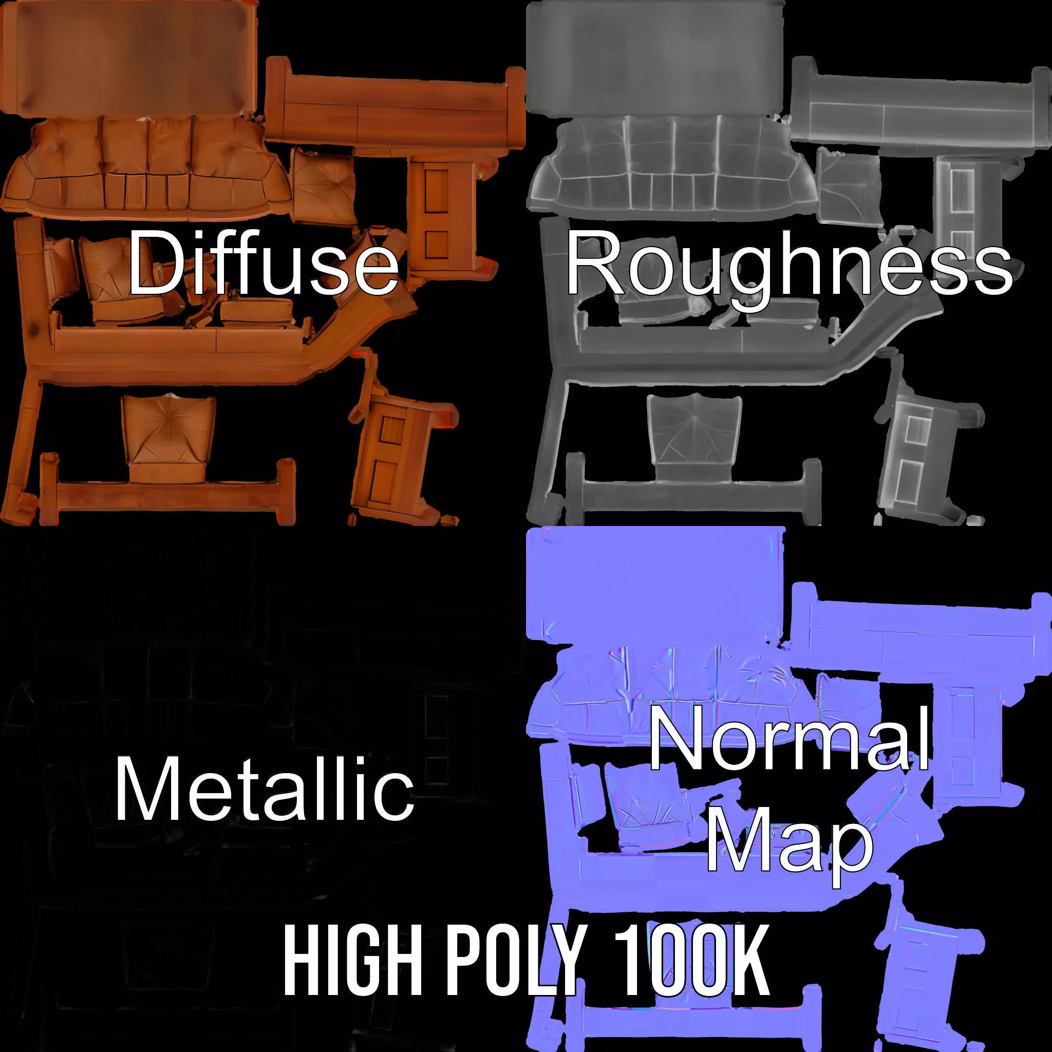 Brown Leather Sofa model pack Low-poly 3D model_3