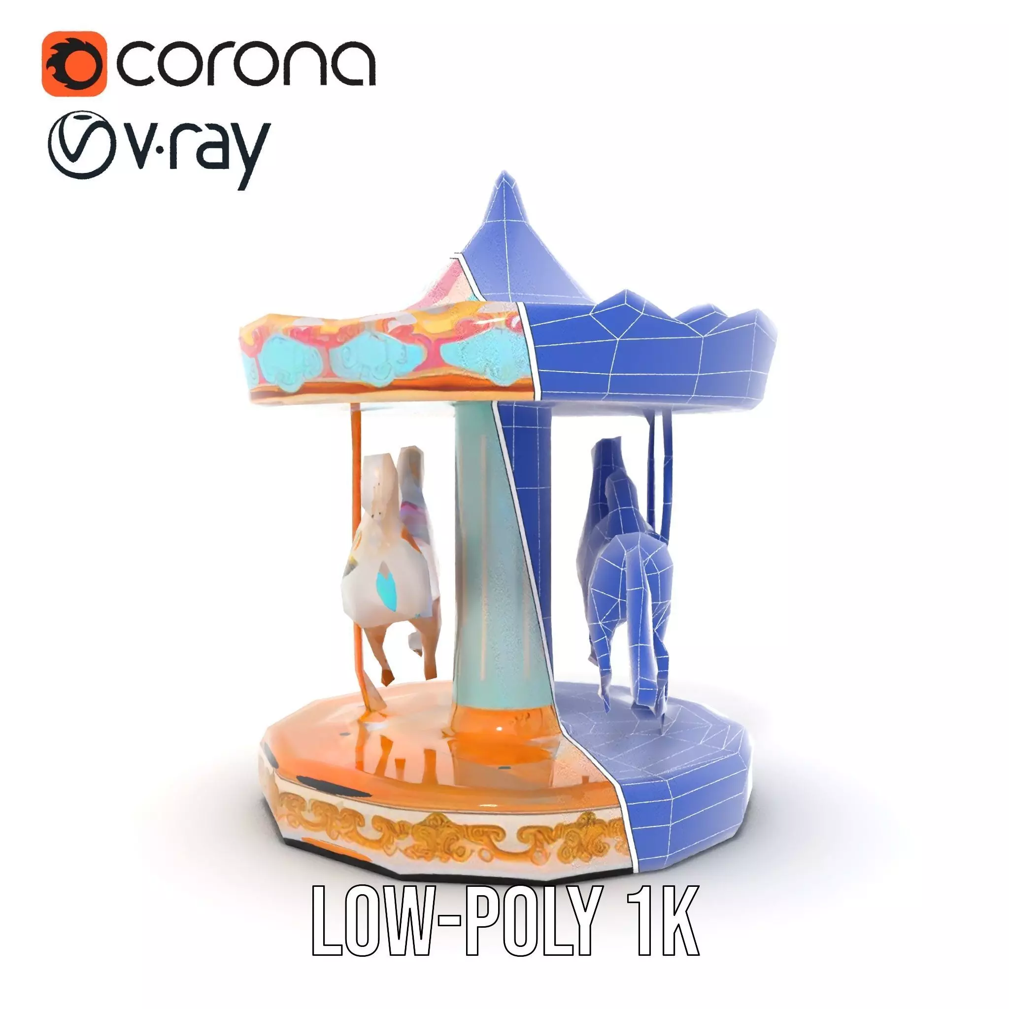 Vintage Carousel model pack Low-poly 3D model_30