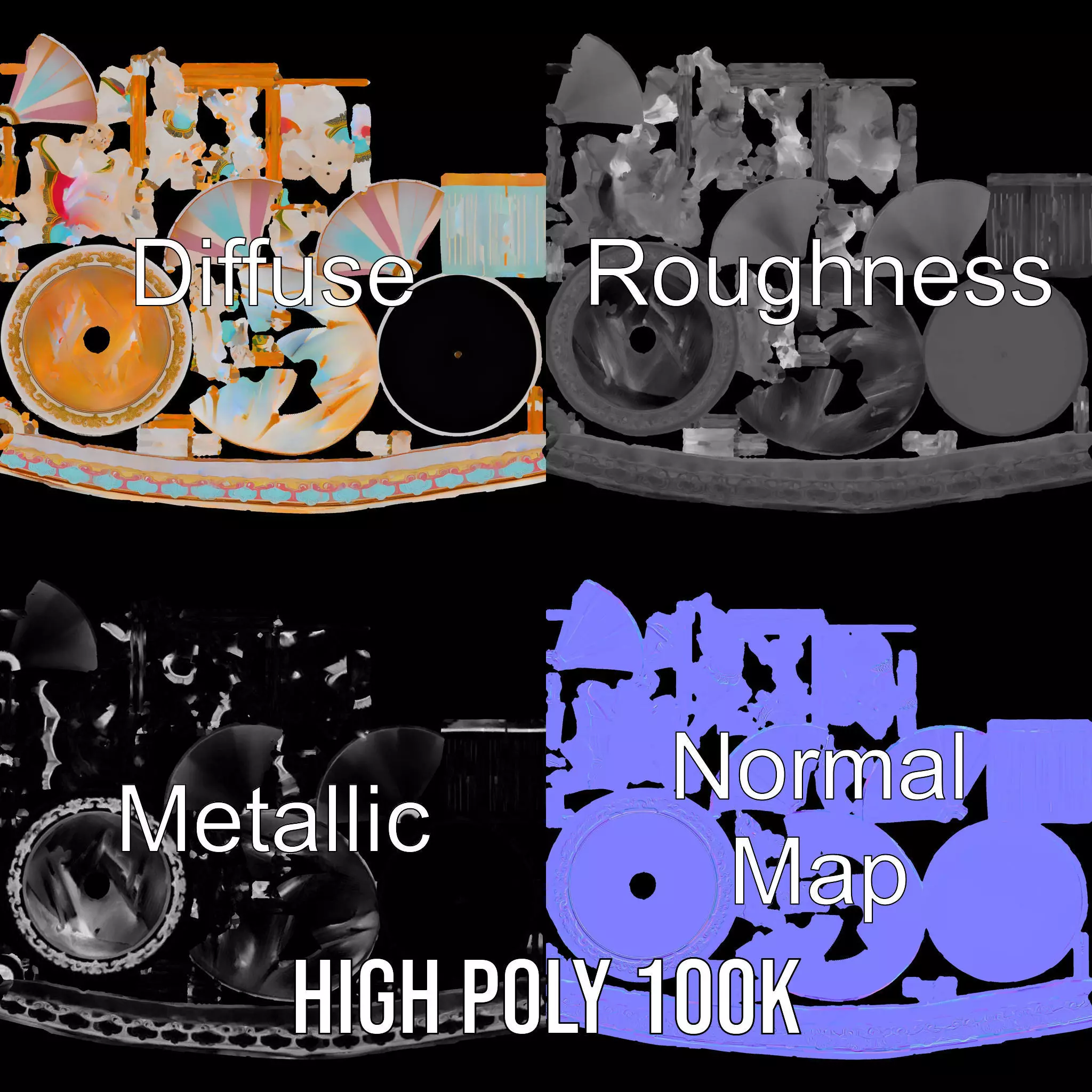 Vintage Carousel model pack Low-poly 3D model_3