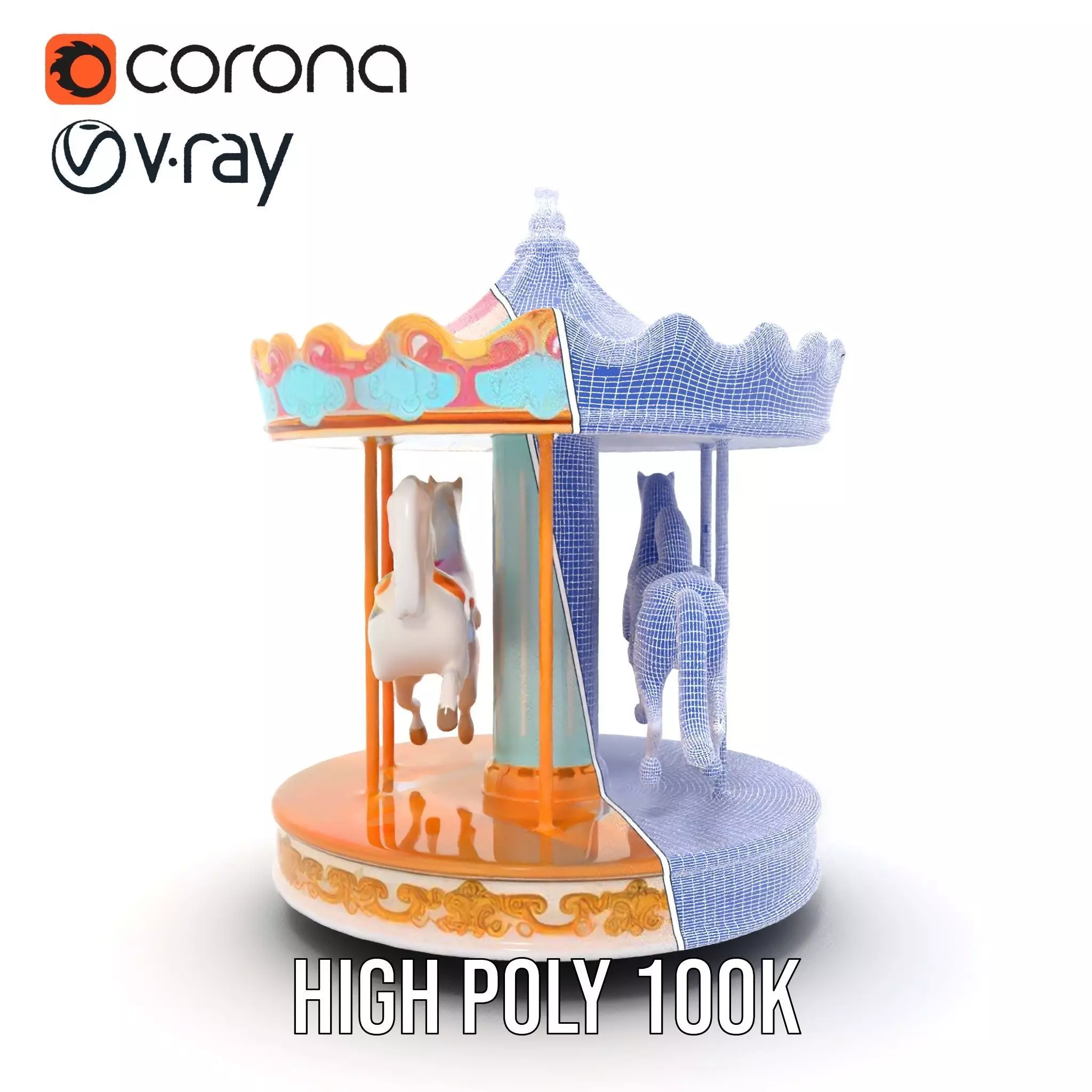 Vintage Carousel model pack Low-poly 3D model_34