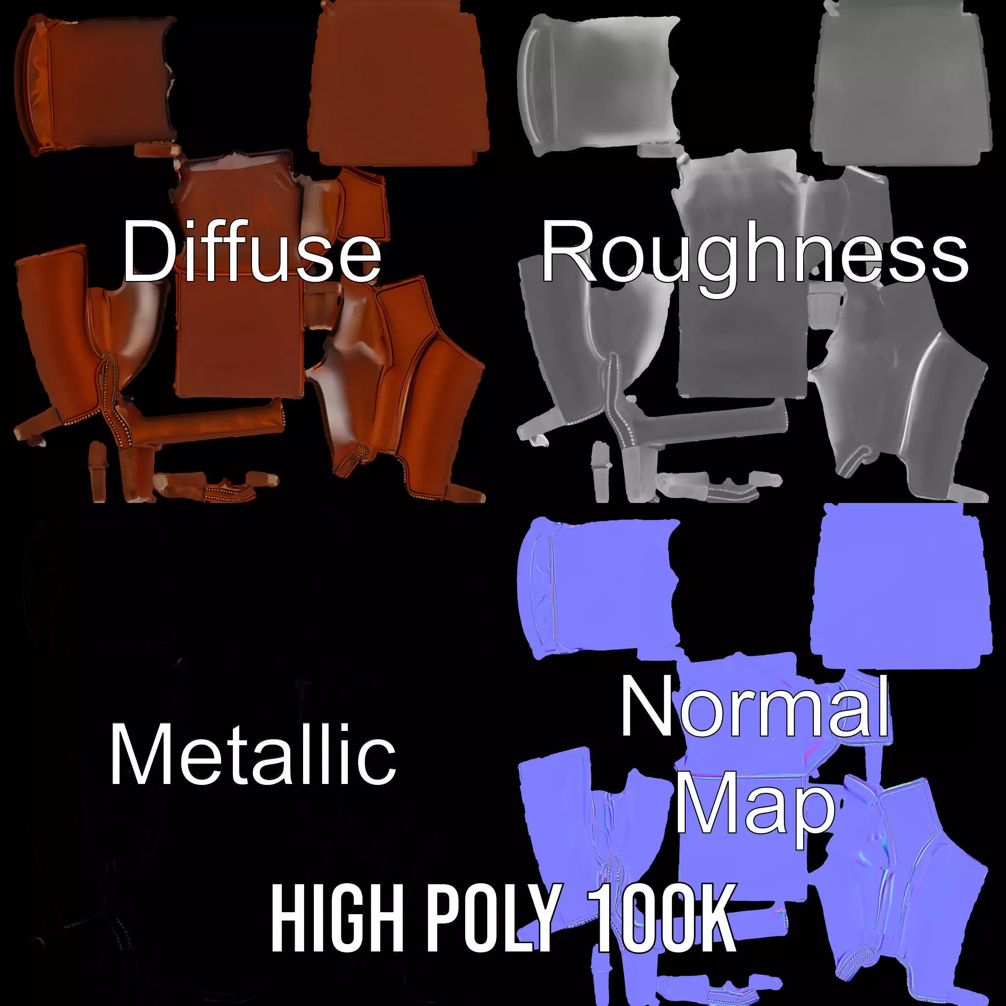 Classic Leather Armchair model pack Low-poly 3D model_3