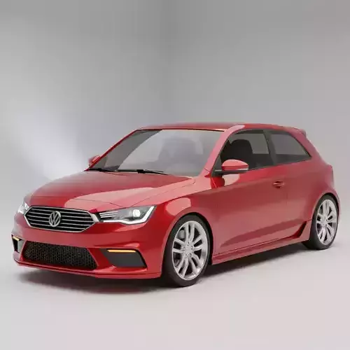 Red Compact Hatchback Volkswagen Inspired Low-poly 3D model