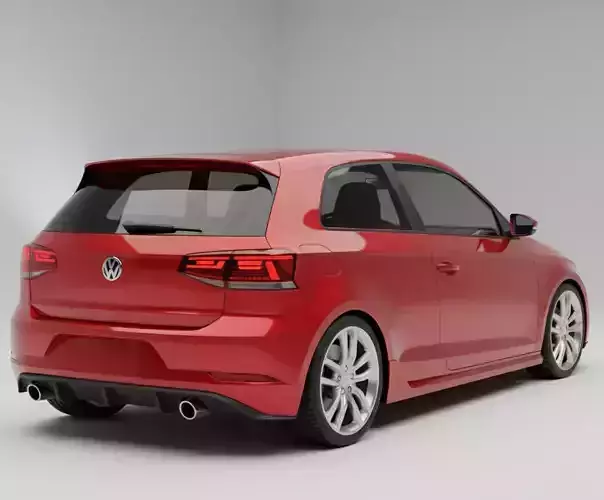 Red Compact Hatchback Volkswagen Inspired Low-poly 3D model 5