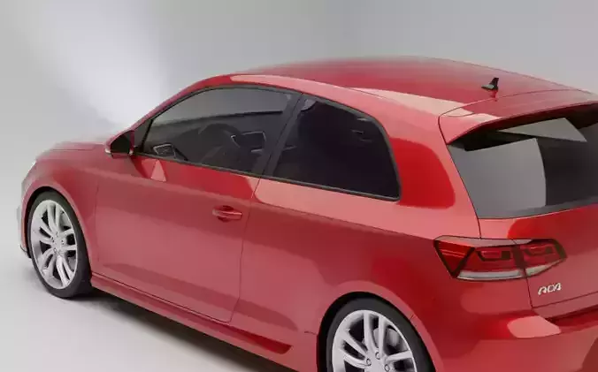 Red Compact Hatchback Volkswagen Inspired Low-poly 3D model 4