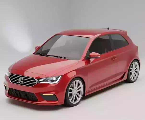 Red Compact Hatchback Volkswagen Inspired Low-poly 3D model 3