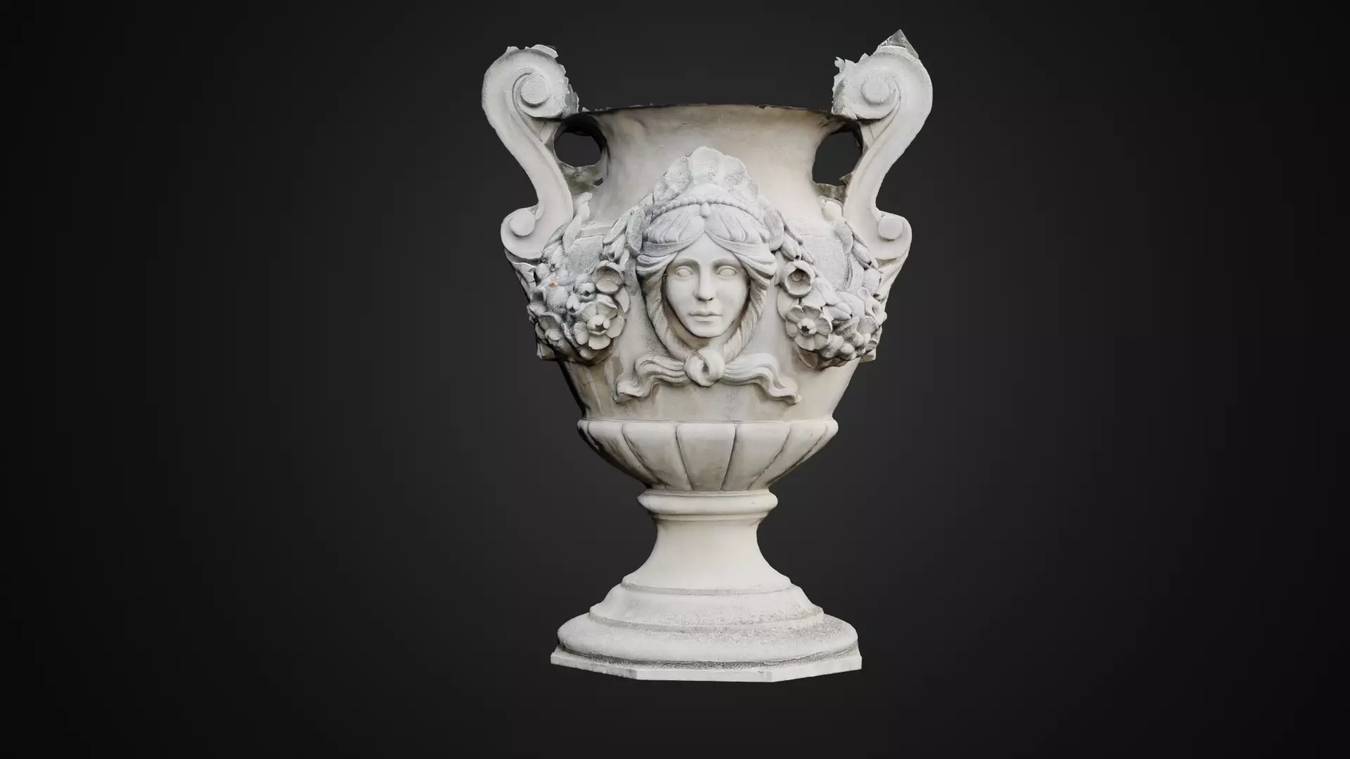 High-Poly 3D Scan Ornate Classical Vase Female Face Relief Raw   3D model_0
