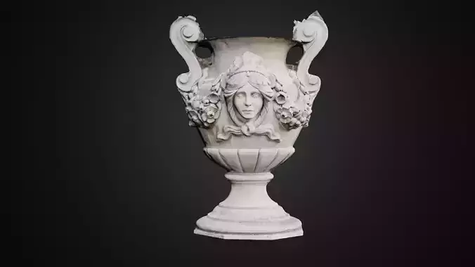 High-Poly 3D Scan Ornate Classical Vase Female Face Relief Raw  