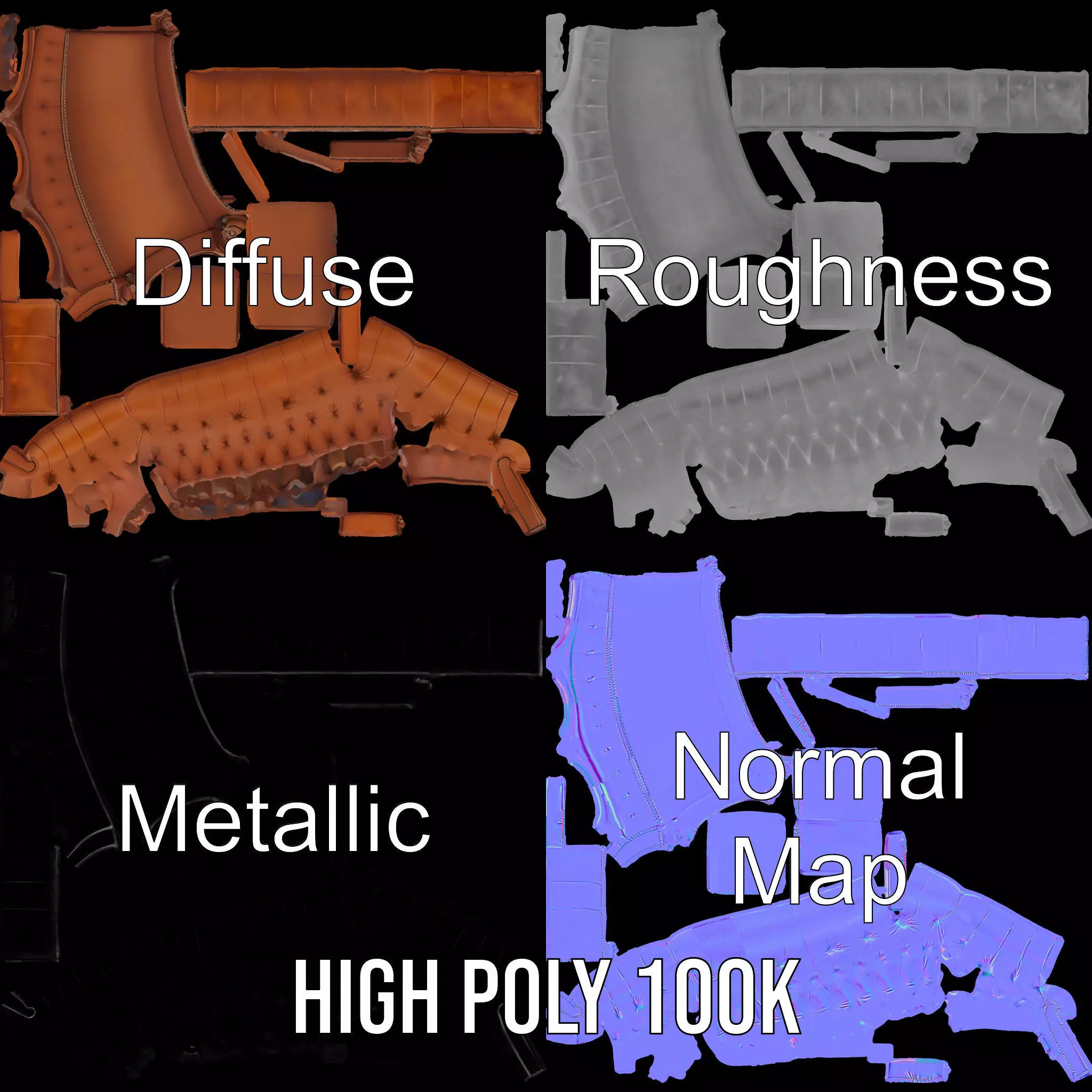 Chesterfield Leather Sofa model pack Low-poly 3D model_3