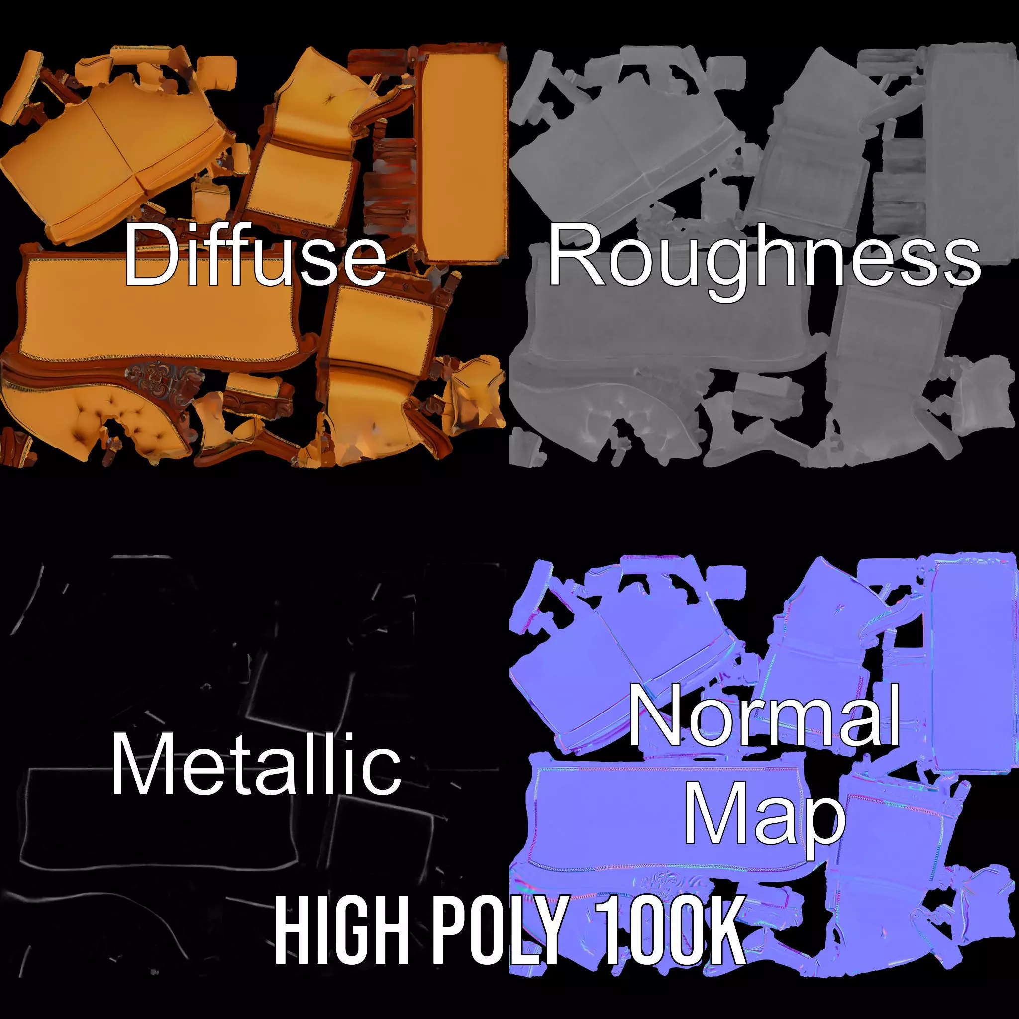 Elegant Victorian Sofa model pack Low-poly 3D model_3