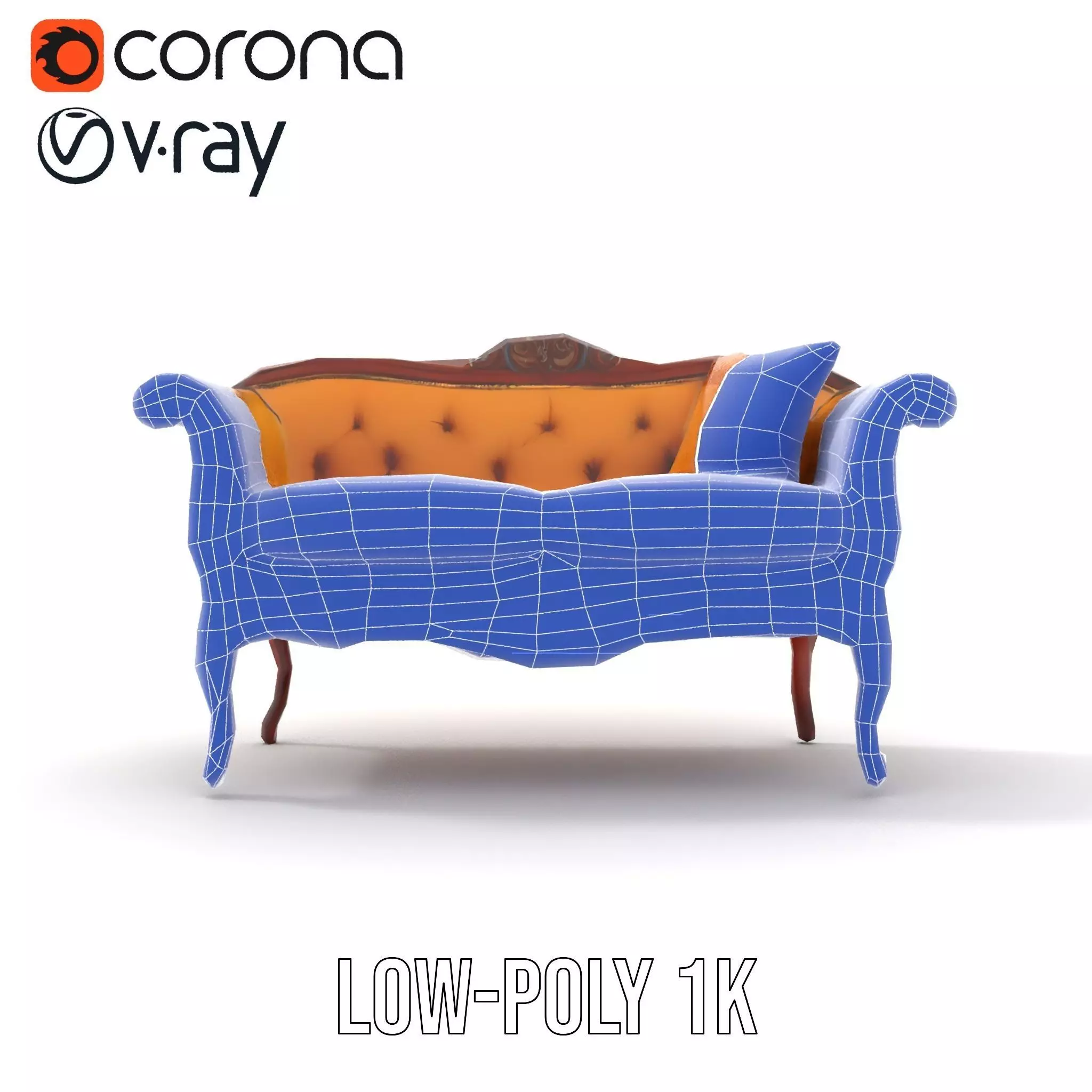 Elegant Victorian Sofa model pack Low-poly 3D model_24