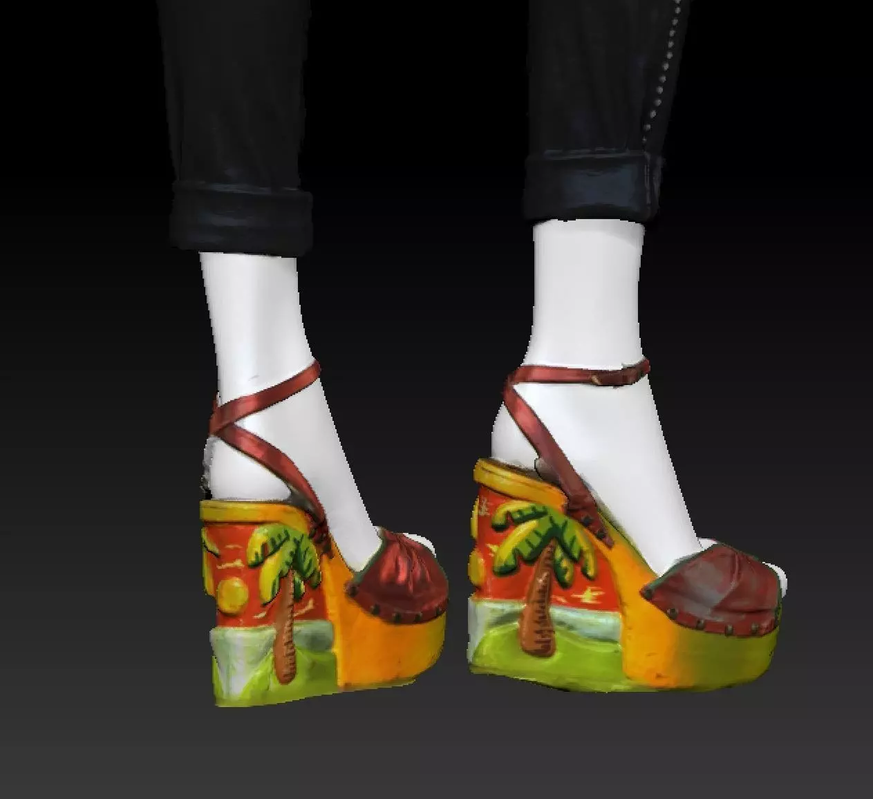 David Bowie black feather necklase and platform sandals costume 3D model_2