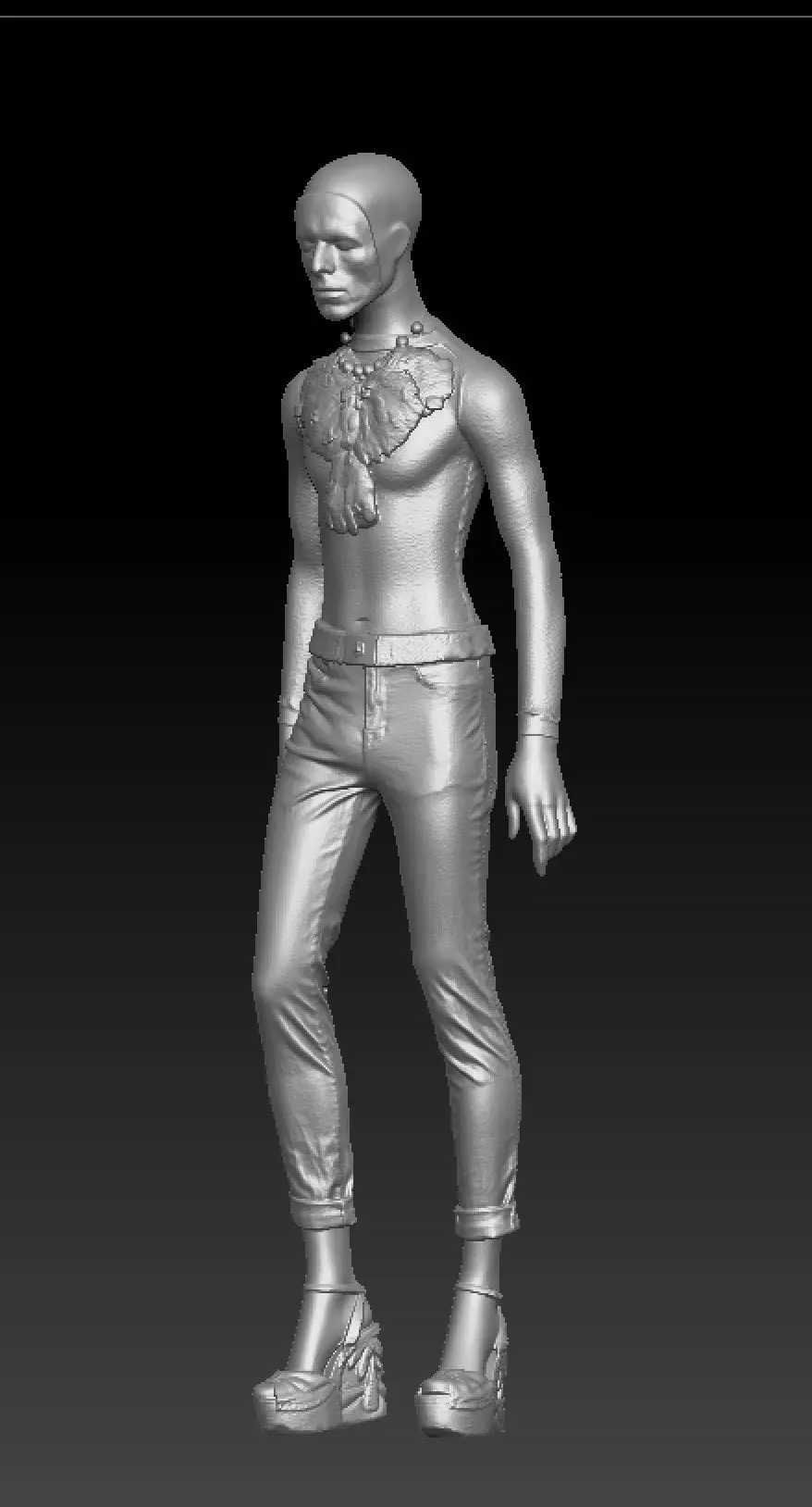 David Bowie black feather necklase and platform sandals costume 3D model_4