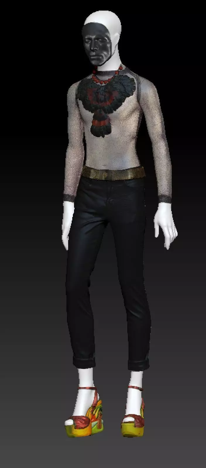 David Bowie black feather necklase and platform sandals costume 3D model_0