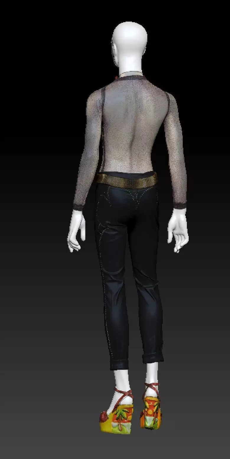 David Bowie black feather necklase and platform sandals costume 3D model_3