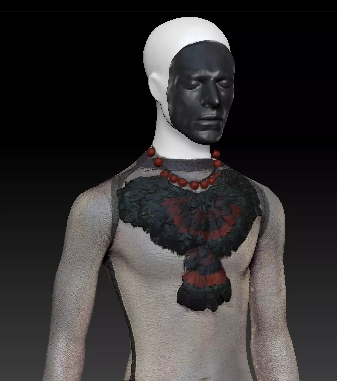 David Bowie black feather necklase and platform sandals costume 3D model_1