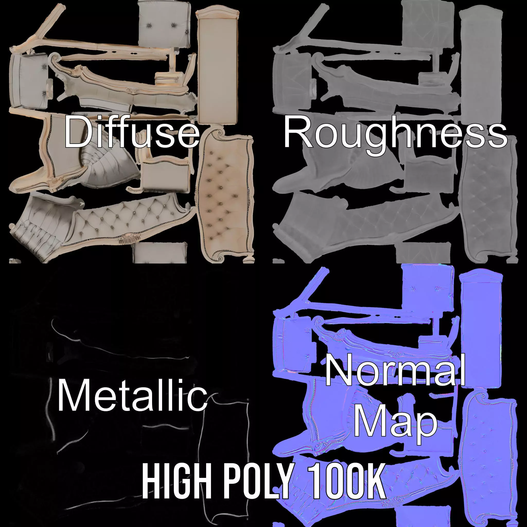 Chic Vintage Sofa model pack Low-poly 3D model_3