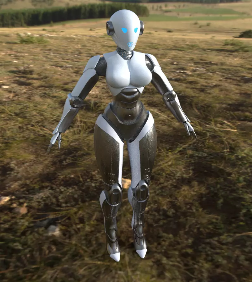 Robot female character Low-poly 3D model_2