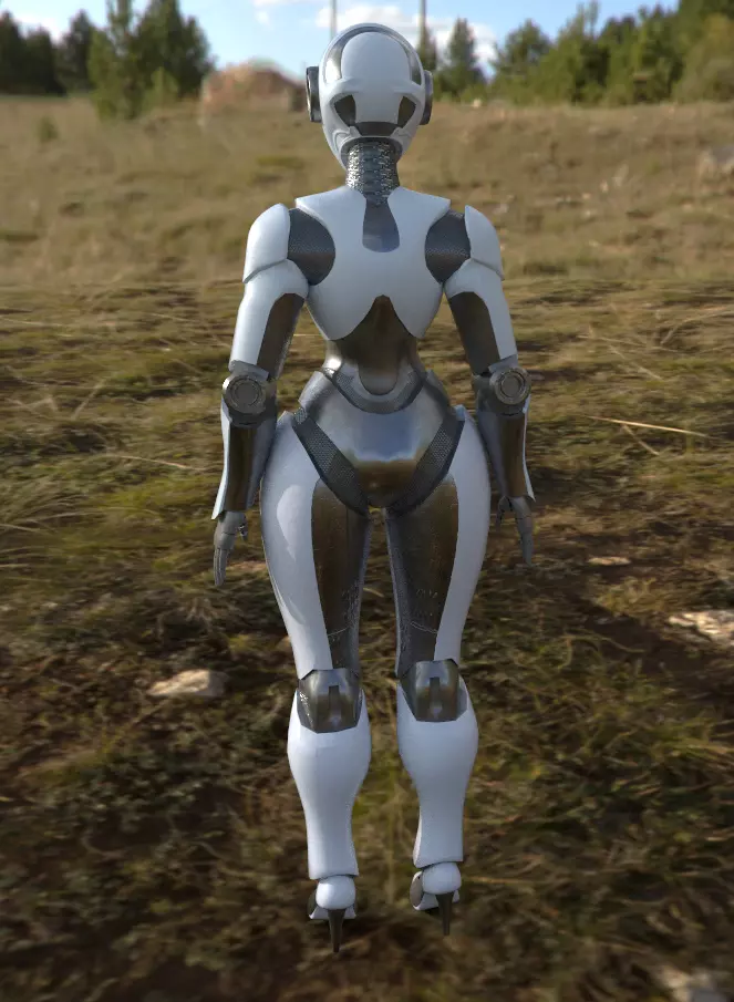 Robot female character Low-poly 3D model_5