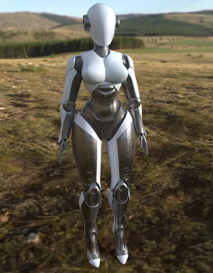 Robot female character Low-poly 3D model_6
