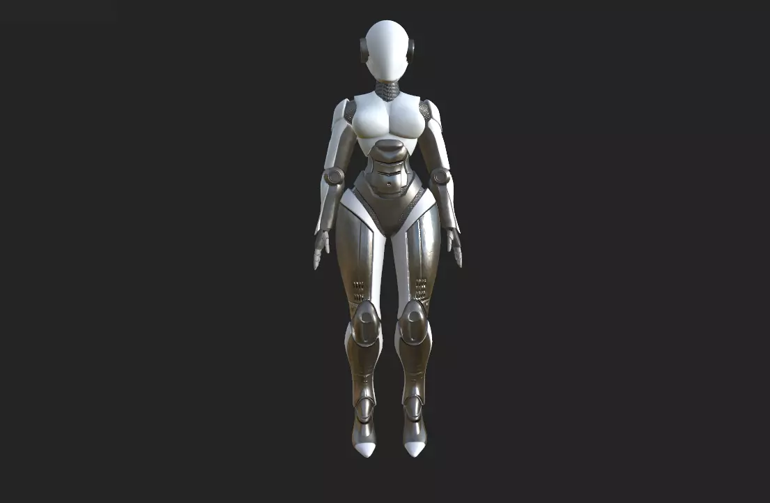 Robot female character Low-poly 3D model_0