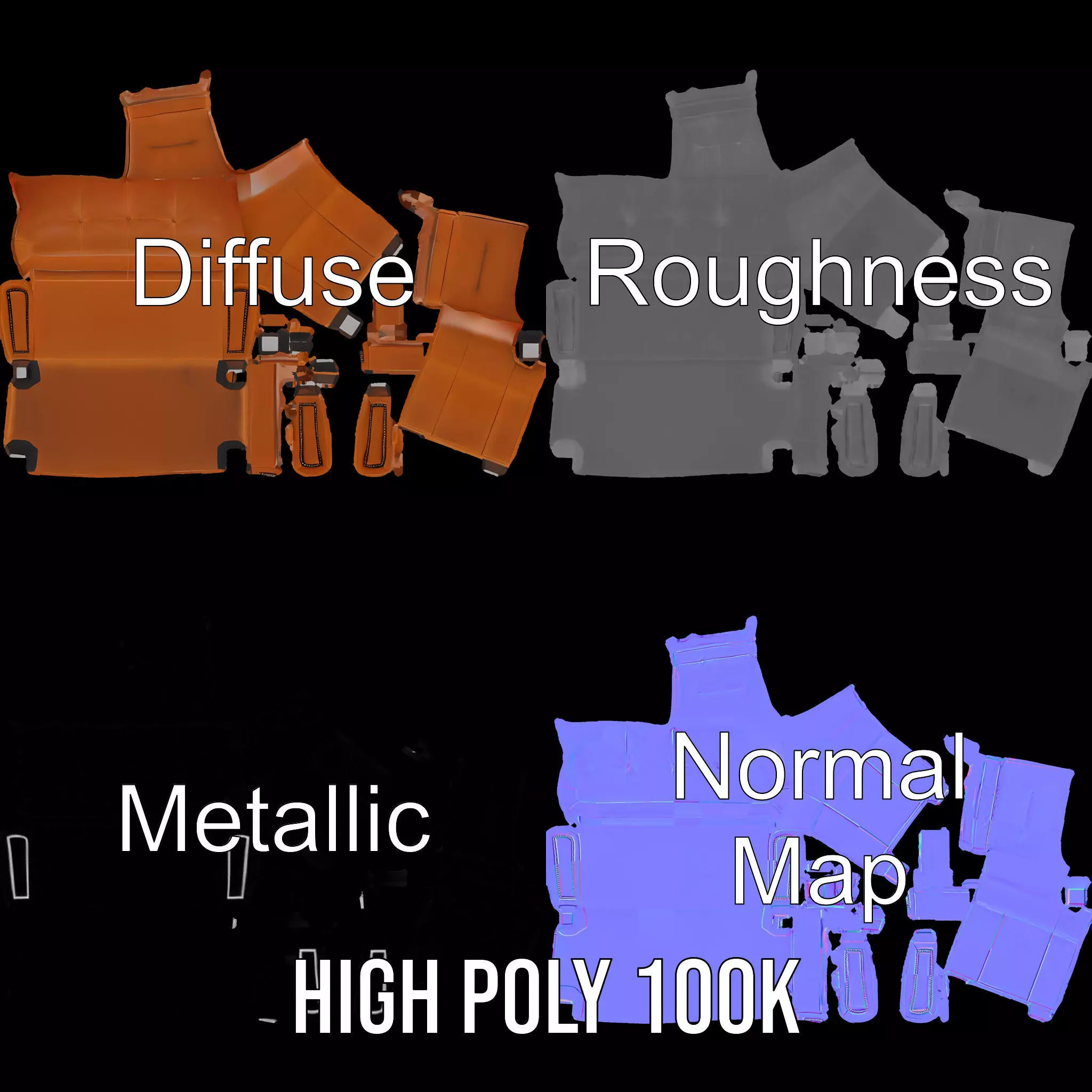 Vintage Leather Sofa model pack Low-poly 3D model_3