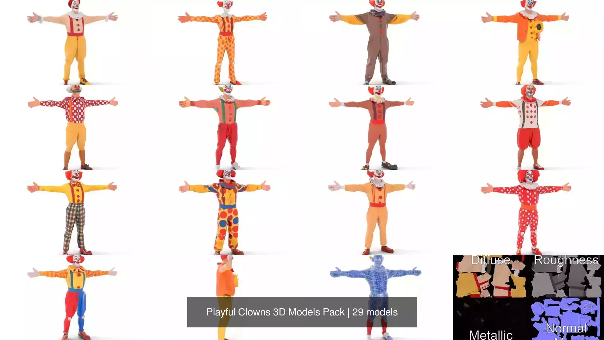 Playful Clowns 3D Models Pack 3D Model Collection_40