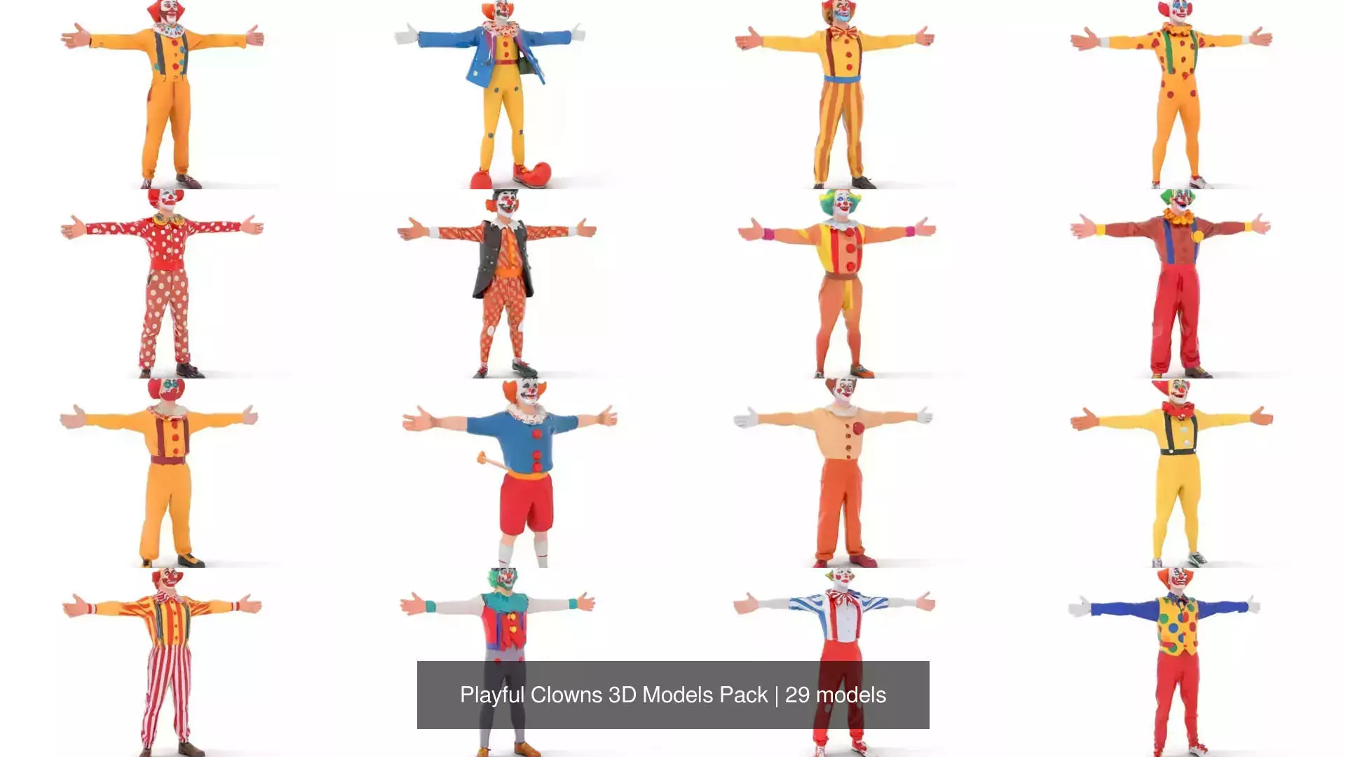 Playful Clowns 3D Models Pack 3D Model Collection_0